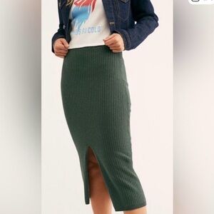 Free People Green Ribbed Skirt